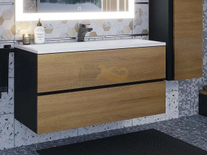 Тумба с раковиной Uperwood Barsa 100 см раковина белая-тумба черная/дуб сонома