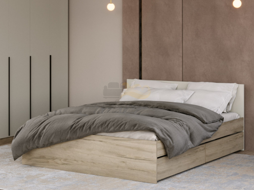 Кровать Монблан с ящиками 160х200 см Дуб крафт серый/Кашемир