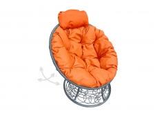Кресло Папасан мини пружинка с ротангом оранжевая подушка
